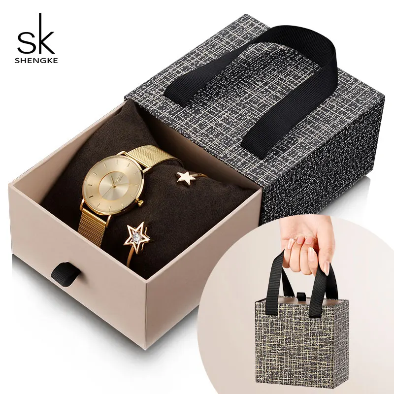 

Shengke Bracelet Watch Set Women Designer Brand Luxury Quartz Crystal Star Bangle SK Ladies Watch Gift for Women Reloj Mujer