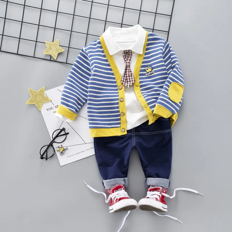 

Childrenswear Children Baby out Clothes New Style Male Baby Fashion Models Stripe Buckle Cardigan wei yi kuan