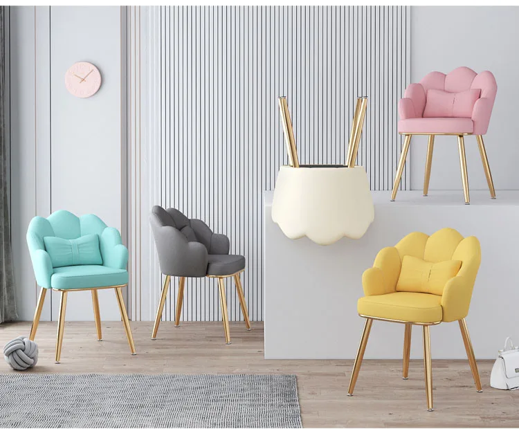 Light Luxury Dinning Chair Bedroom Backrest Fabric Living Room Makeup Chair Golden Foot Bedroom Chairs For Home Decoration