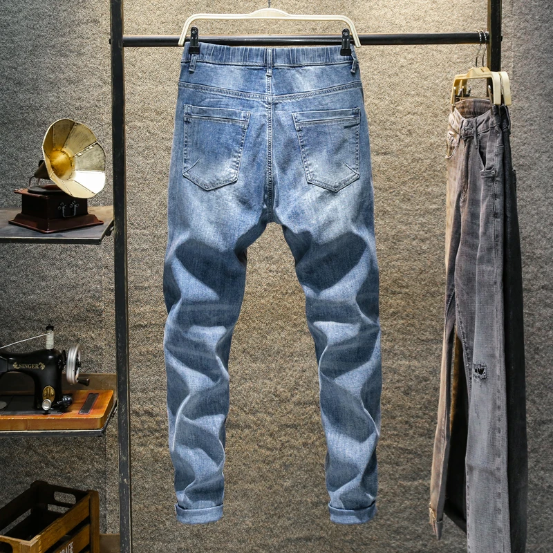 Great Value New Men's Casual Jeans Cotton-containing Micro-elastic Tapered Clothes Denim Pant Streetwear Prewashed Male Denim Pants blue