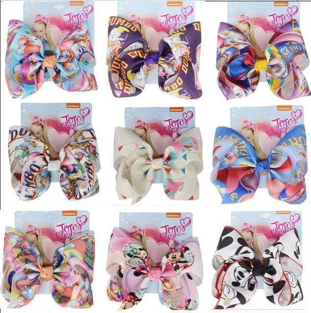 NEW 8 Inch Cartoon elephant print ribbon bowknot hair clip Hairpin Large Hair Bows Hair Accessories For Girls children 12PCS/