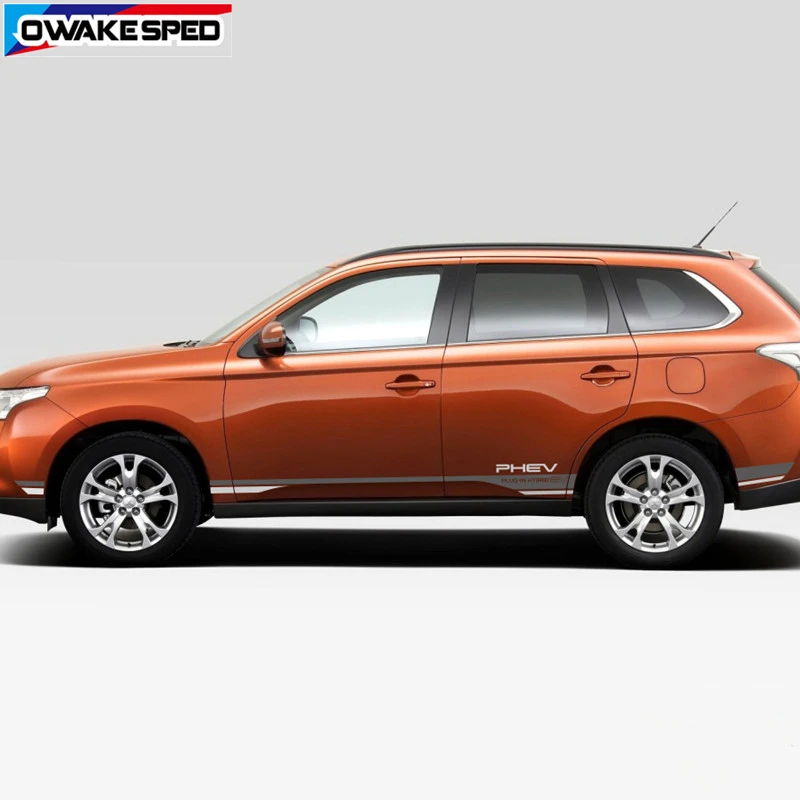 Спортивные полосы наклейки на боковую дверь автомобиля юбку для Mitsubishi Outlander PHEV
