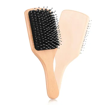 

Wooden Handle Square Bristle Hair Comb Massage Hairdressing Board Comb, Improve Hair Texture, Gloss and Dryness. 1Pcs