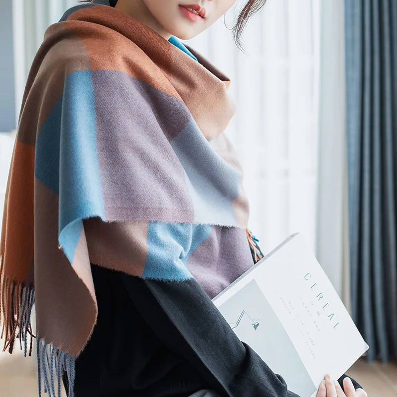 

New Style Scarf Women Autumn and Winter Thickened Warmth Imitation Cashmere Large Plaid Scarf Women Winter Shawl Western