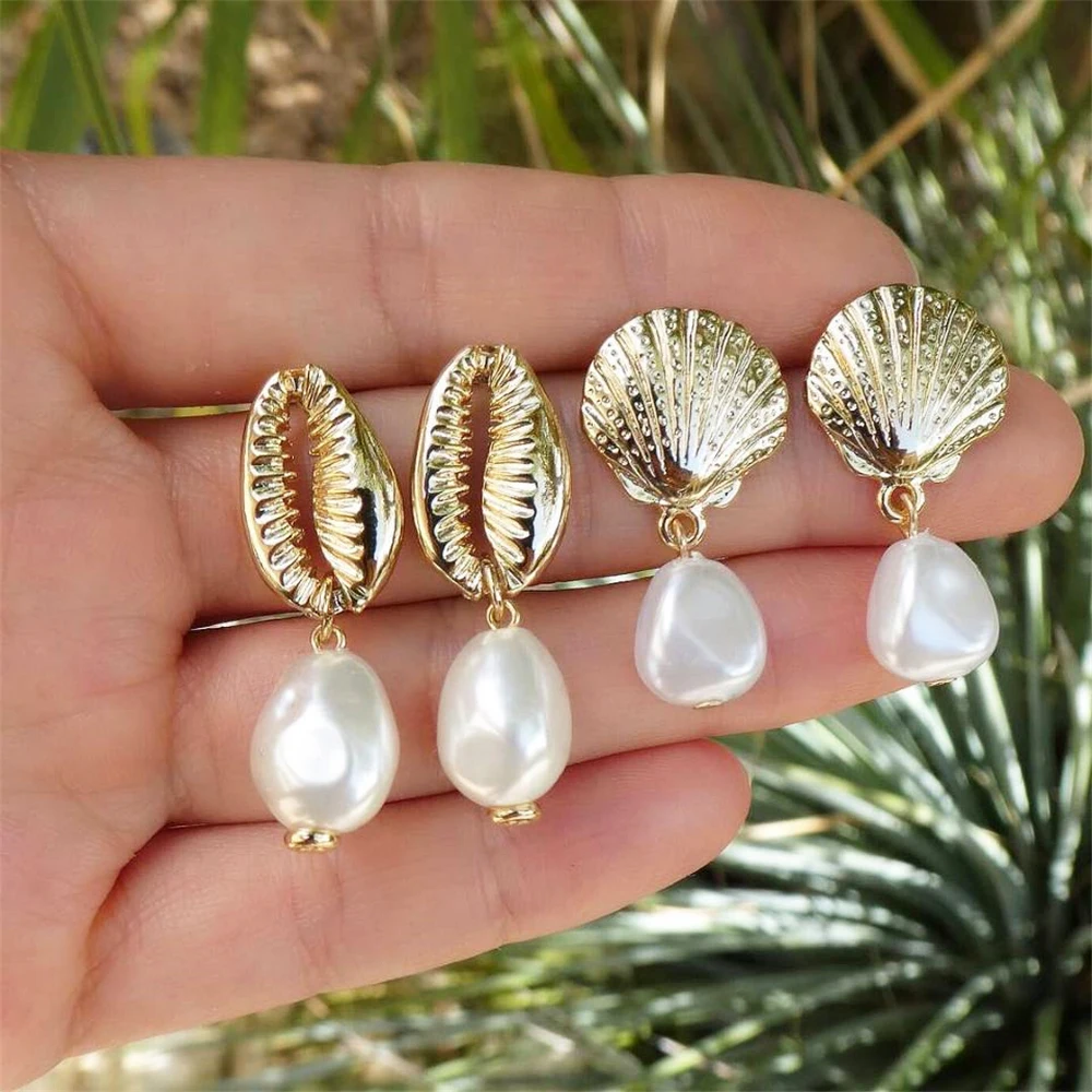 4152 Vintage Flower Shell Moon Star Crystal Stud Earrings Set for Women Girls Fashion Small Earrings Boucle d'oreille Femme - Metal Color: 4152