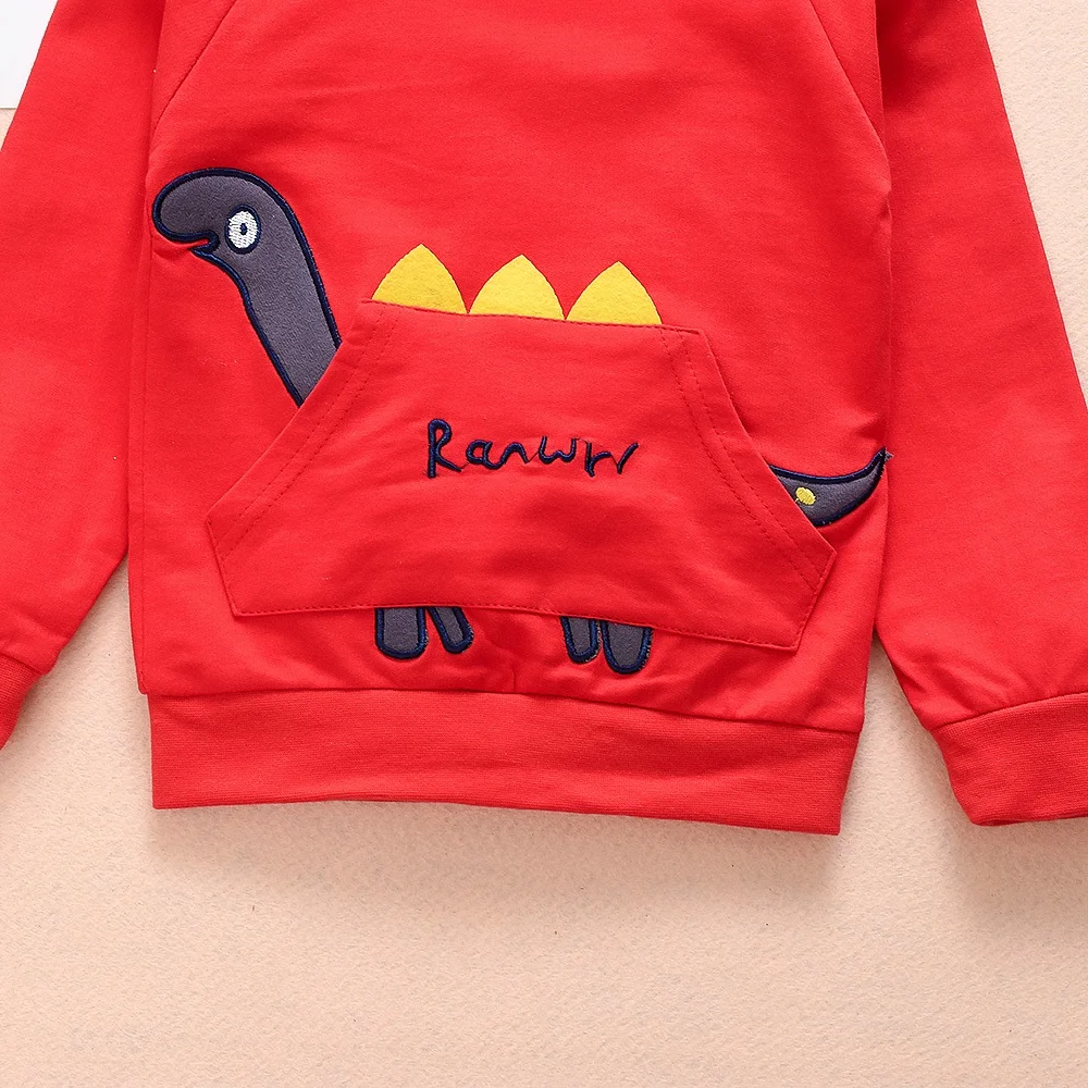 Новинка года; сезон весна-осень; одежда для маленьких мальчиков и девочек; хлопковый свитер с капюшоном; детская спортивная одежда с объемным рисунком динозавра; Одежда для младенцев