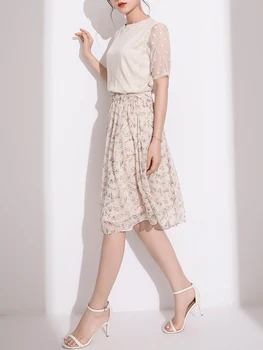 

2020 Summer New European and American Temperament Fashion Suits Girls Short-Sleeved Tops Piece zhong duan qun Floral Print Dress
