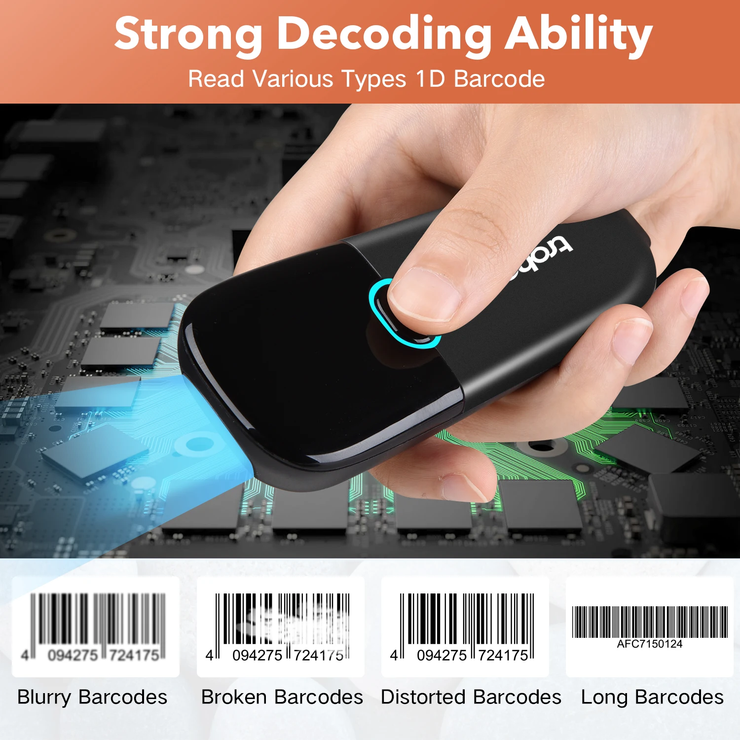 Code Reader 2.4GHz Wireless Bluetooth compatível Handheld