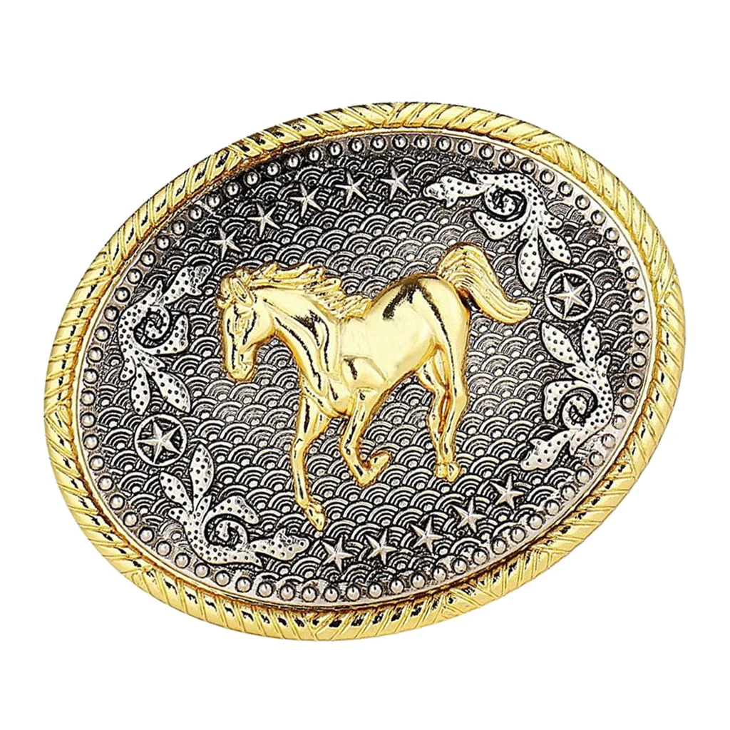 Rodeo Oval Floral Animal Horse Racing Belt Buckle Men Western Cowboy Buckle