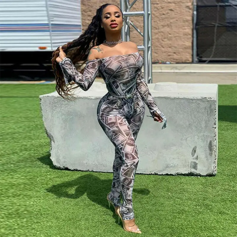 

Fashion Women Ladies Jumpsuits Clubwear Autumn Long Sleeve Vintage Playsuit Bodycon Party Off-shoulder Jumpsuit Romper Trousers