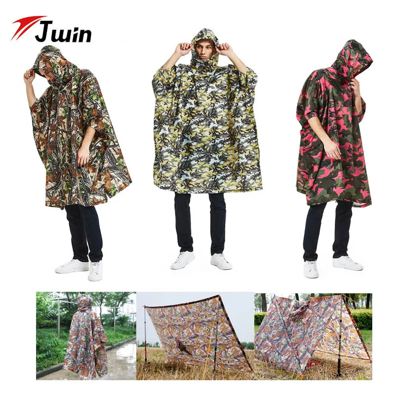 

3 in 1 Raincoat Shelter Camp Mat Hunting Clothes Adult Poncho Jungle Camouflage Polyester Hiking Mountaineering Blind