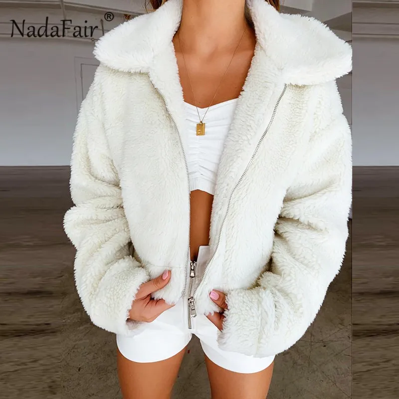 Acheter Nadafair Teddy manteau femmes hiver fausse fourrure manteau épais grande taille poches moelleuses en peluche veste dames automne pardessus vêtements d extérieur