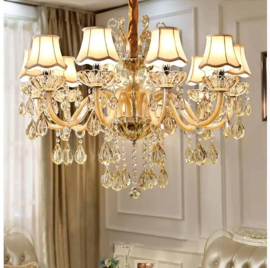 Moderno Champagne Bianco Lampadario Di Cristallo Di Lusso Europeo E14 Led K9 Lampadari In Vetro Lampada A Sospensione Luce Lustri De Cristal
