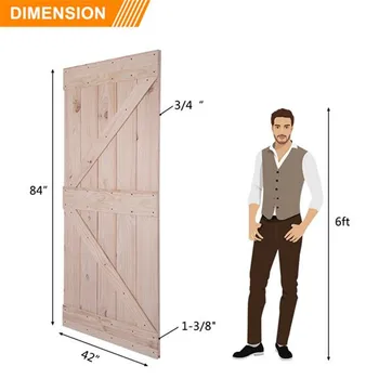 

42in x 84in Unfinished Knotty Pine Sliding Barn Door with Pre-Hollowed Floor Guide Pre-Drilled Ready to Assemble and Paint/Stain