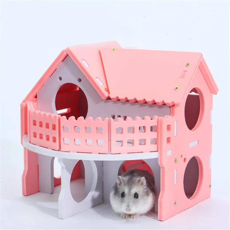 かわいいハムスターケージ耐久性のある木製ハムスター巣環境にやさしい家カラフルな城小動物ペットコテージハムスター 鳥かご Aliexpress