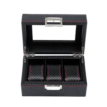 

3Grids Wooden Watch Gift Box Storage Case Container Display With Key Open Window Watch Paint Spray Paint for Businessman 2020