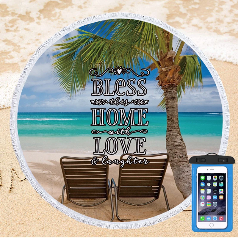 Summer Beach Towel with Waterproof PVC Phone Case Set Portable Outdoor Travel Swimming Bath Towel Microfiber Beach Mat