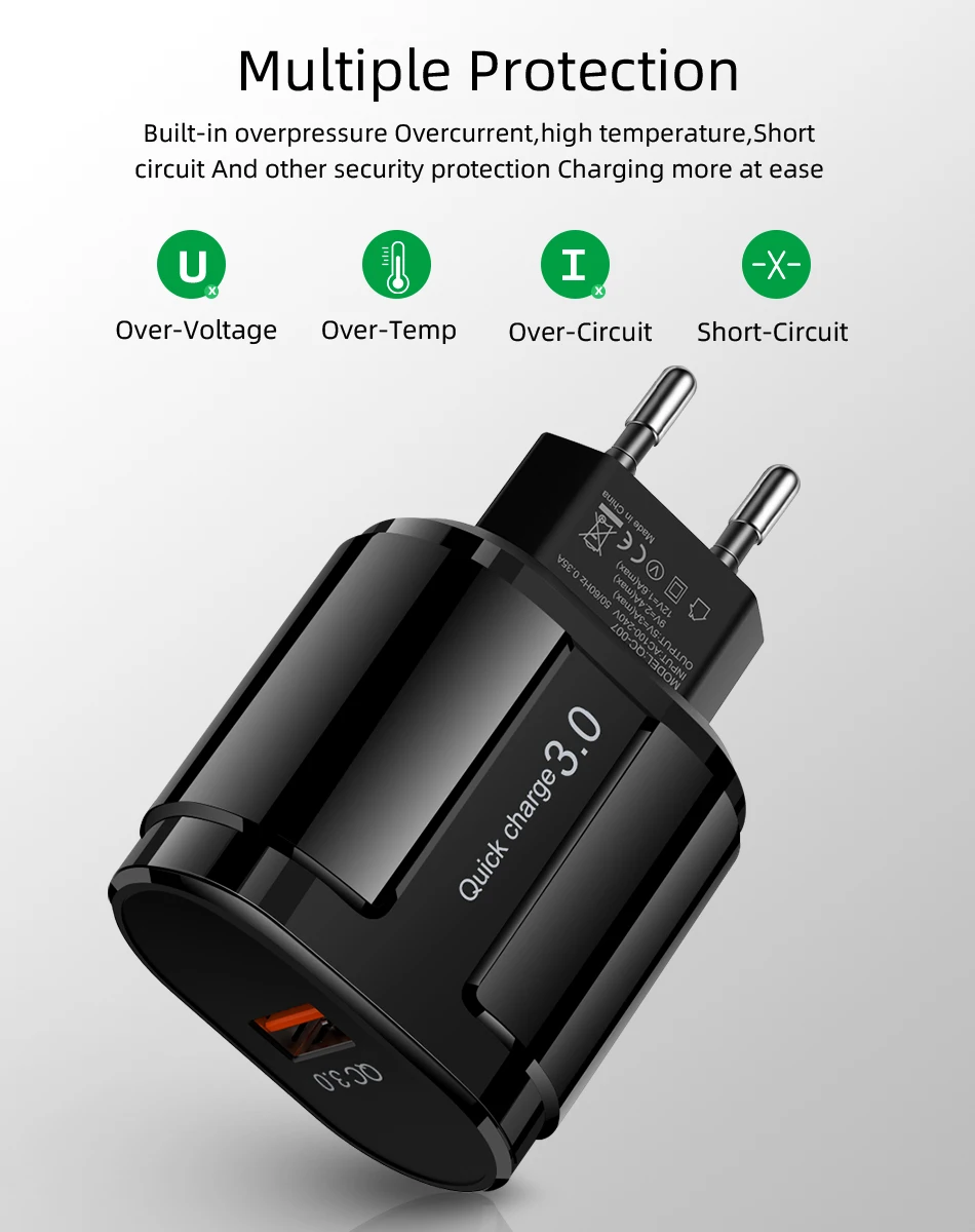 Огнеупорное быстрое зарядное устройство 3,0, универсальное зарядное устройство для Iphone 3 А, быстрое зарядное устройство для телефона, usb-зарядное устройство для телефона, штепсельный адаптер для ЕС и США