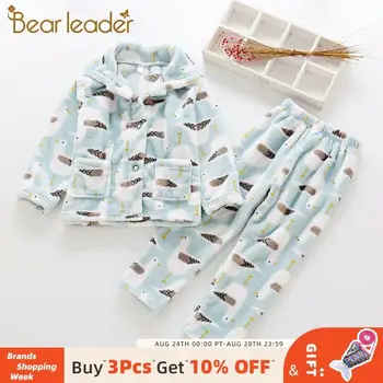 

Bear Leader Teenager Girls Autumn and Winter Warm Pajama Sets Boys Cartoon Print Cute Sleepwear Suits Kids Casual Clothes Outfit