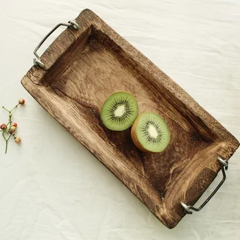 

Log Tray Rectangular Wooden Tea Solid Wood Hotel Dinner Coffee Serving Dessert Bread Snack Fruit Tray Storage Decorative WY60907