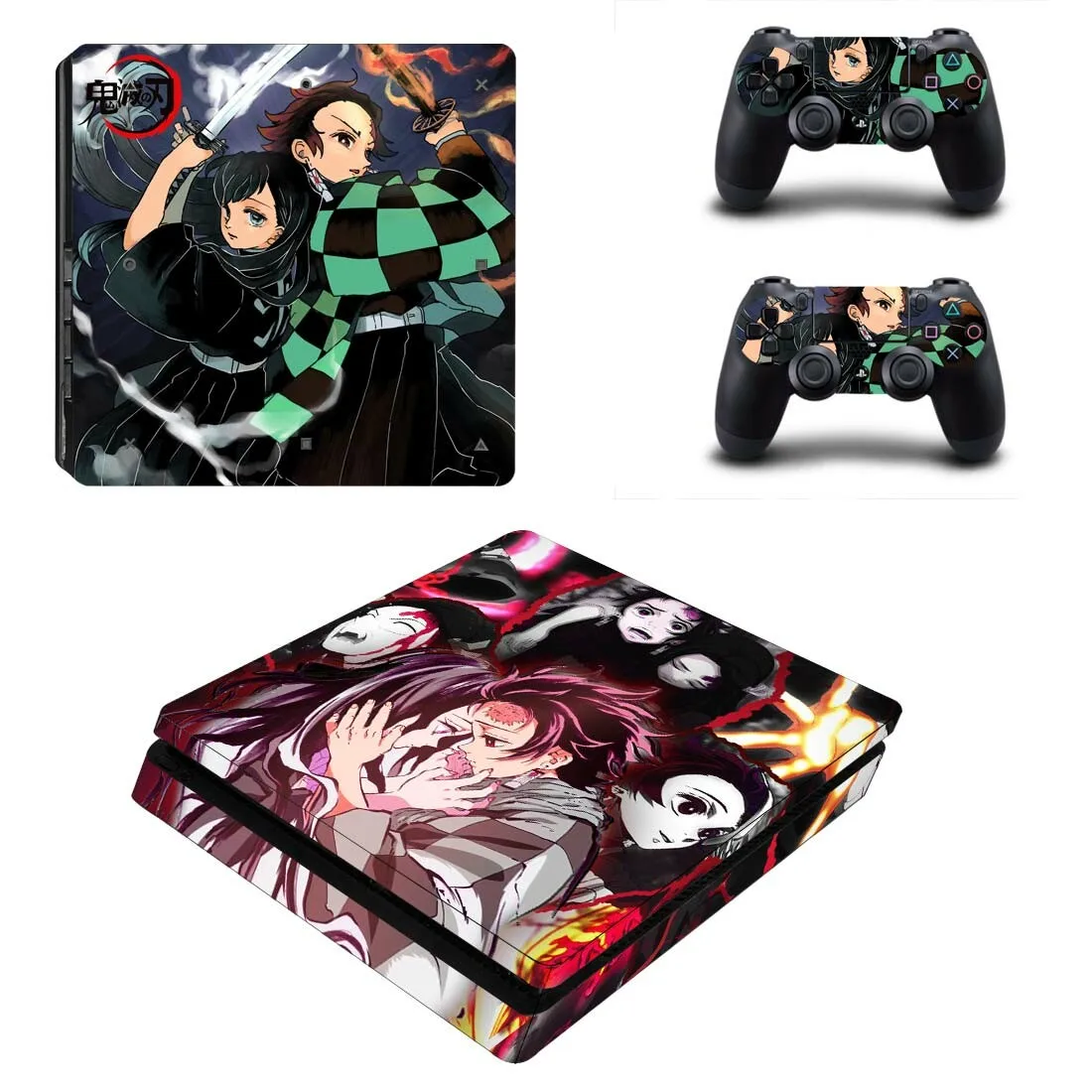 Demon Slayer PS4 Slim Skin Cover Sticker Decal Vinyl for Playstation 4 PS4 Slim Skin Console and 2 Controllers 