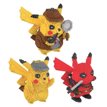 

Anime movie figures building bricks image Deadpool poke Detective Pikachuing micro diamond block nanobricks toys collection