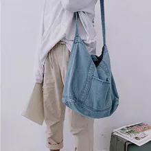 Женская сумка через плечо джинсовая Большая вместительная простая винтажная Повседневная сумка-мессенджер JS25