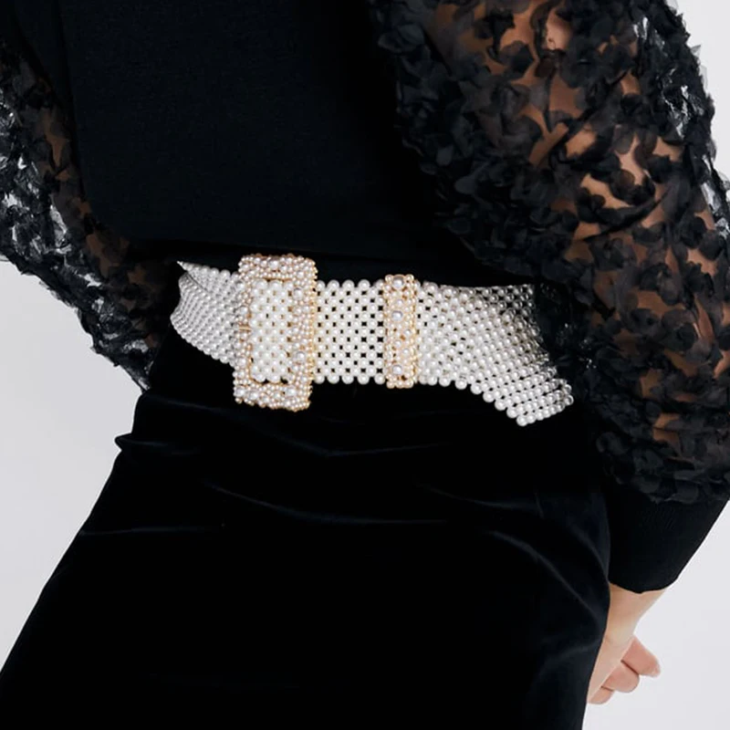 

Girlgo Bohemian Fashion Simulated Pearls Belt for Women Vintage Buckle PU Leather Belly Waist Accessories Jewelry Party Gifts