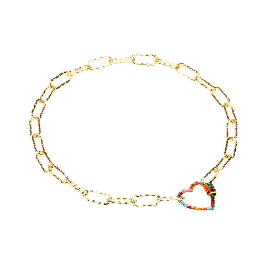 

Trendy Gold-plated Chain Punk Colorful Enamel Geometric Heart Oval Pendant Necklace Adjustable Choker For Women Men Jewelry Gift