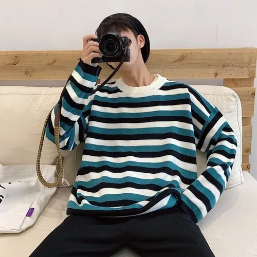 Зимний Корейский Многоцветный Полосатый свитер мужской модный пуловер свитер с длинными рукавами мужской теплый кашемировый повседневный мужской вязаный свитер - Цвет: 3