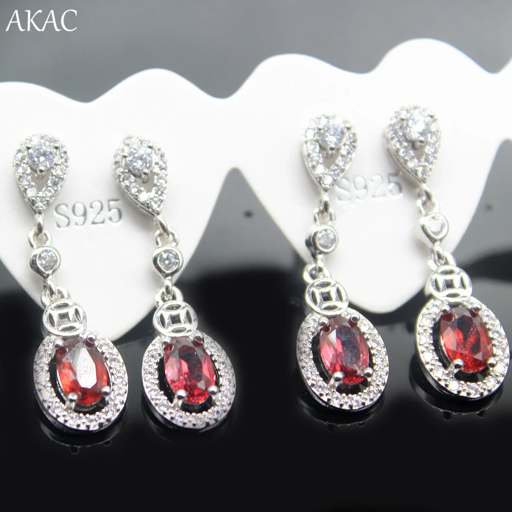 

Free shipping AKAC length:approx 28mm natural red garnet earrings for women earrings