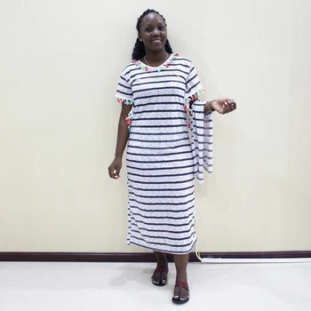 

Muslim Africa Dresses Women Striped Dubai Kaftan Clothing Fringed Cuffs Robe одежда для женщин платье женское платья