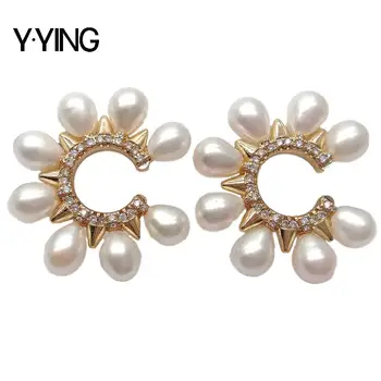 

Y·YING Freshwater White Rice Pearl Punk Ear Cuff Earrings No Ear Piercing Jewelry hiphop style for women