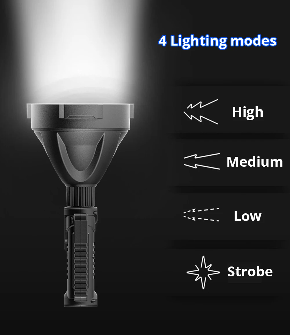 Powerful 200000LM XHP70 LED Flashlight Work Light Spotlight Searchlight 4 Modes 