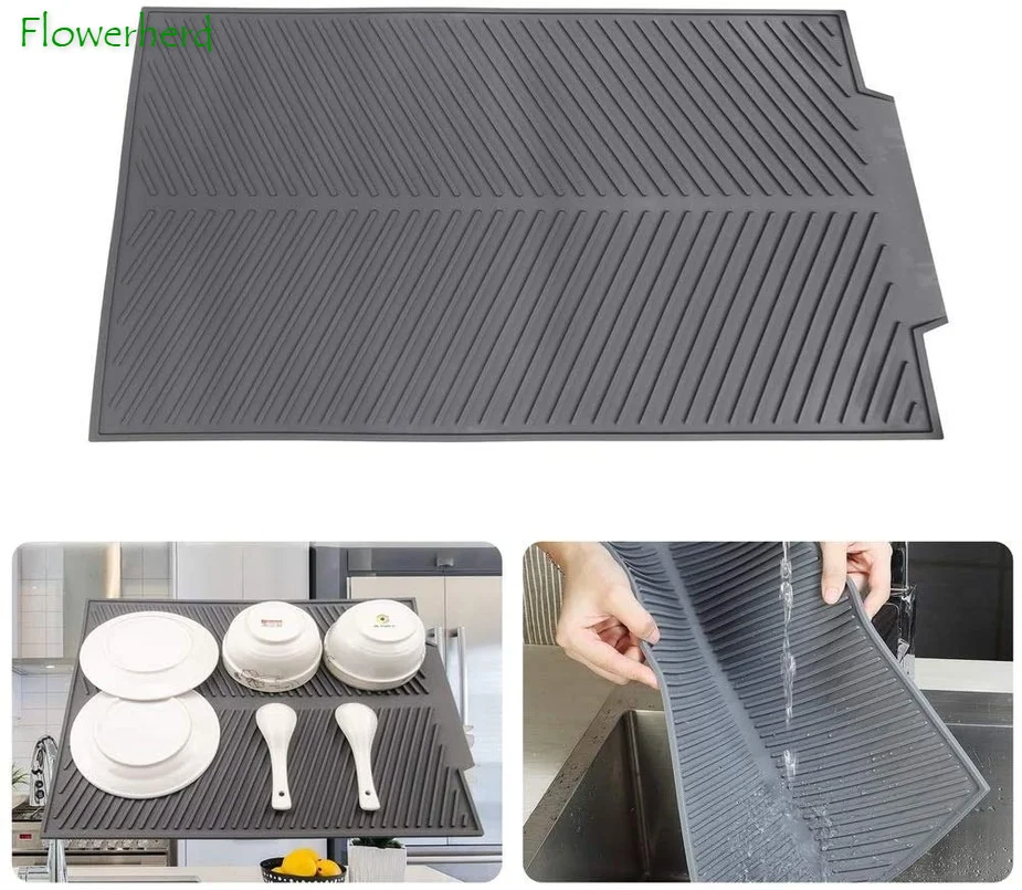Tappetino per scolapiatti in silicone antiscivolo e isolamento termico facile da pulire colore: grigio 40 x 30 cm 