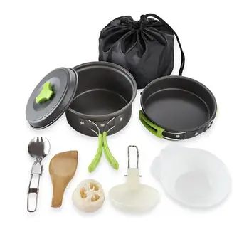 

Portable Camping Tableware Cooking Set Outdoor Cookware Pan Pot Bowl Spoon Fork Utensils For Hiking Picnic Travel Wild Campismo