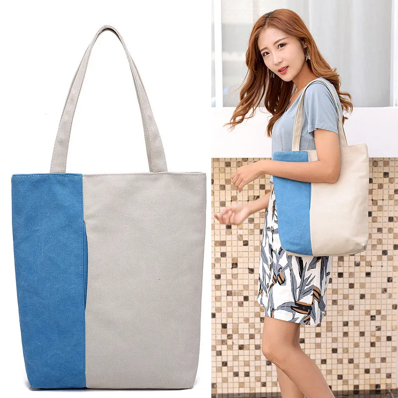 

Customizable MORI Series Canvas Contrast Color WOMEN'S Bag Summer New Style Large-Volume Shopping Bag Korean-style Simple Should