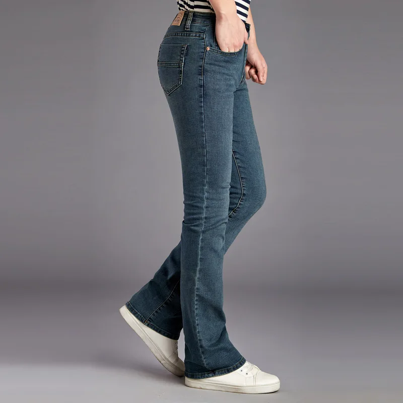 2021 Spring Business Casual Slim Bootcut Flared Jeans For Men Boot Cut Flare Denim Pants Elasticity Long Blue Trousers