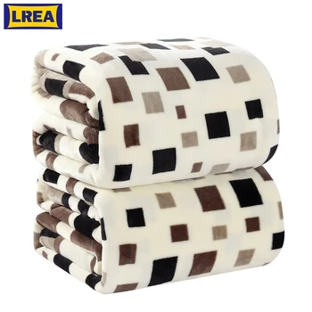 

LREA 4sizes Home textile Square plaid European Style Printed Geometric Chocolate Hand Wash a warm flannel blanket on the bed