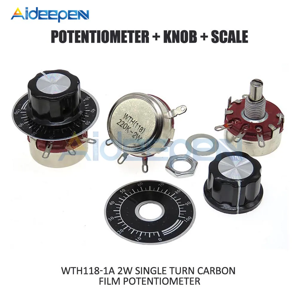 

1 Set WH118 Single Coil Carbon Film Potentiometer WTH118-1A 2W 220K DIY Kit Part Potentiometer+ Knob + Scale
