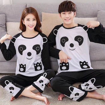 

High Quality Couples 100% Cotton Pajama Sets For Women New Autumn Long Sleeve Cartoon Pyjama Pijama Men Lounge Homewear Clothing