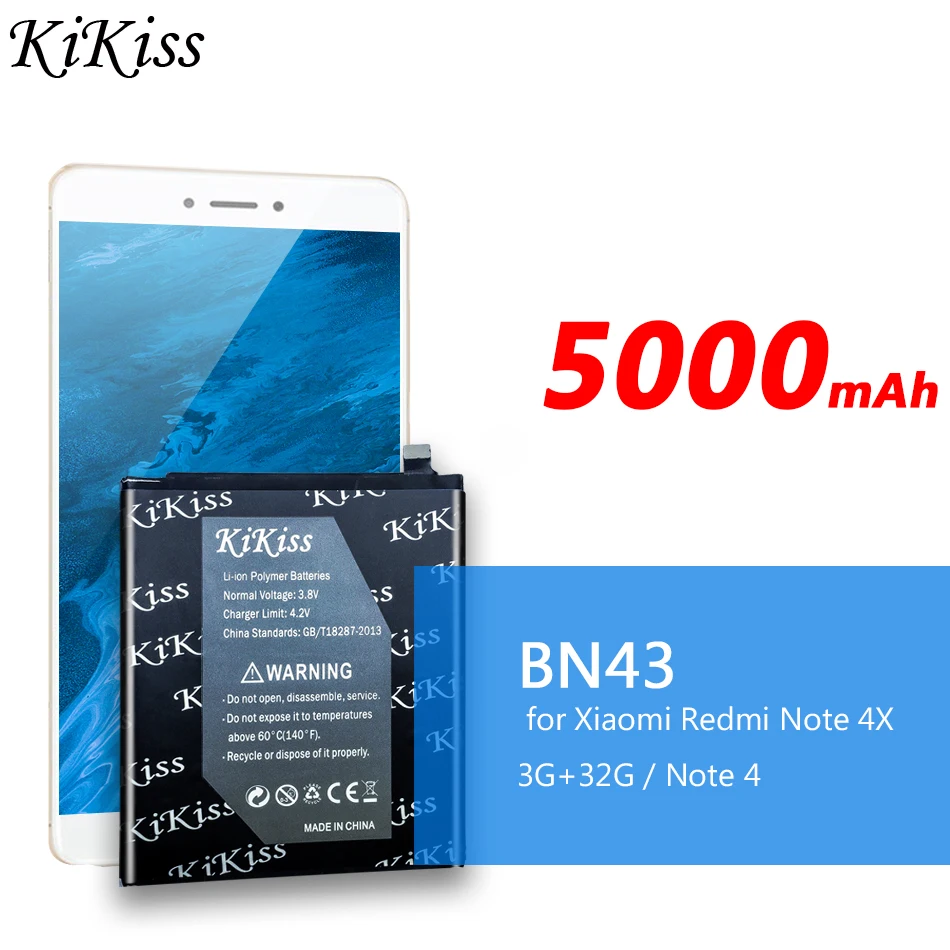 KiKiss BN43 5000 мАч для Xiaomi Redmi Note 4X 3G + 32G/для 4 глобальная версия Snapdragon 625 сменные батареи