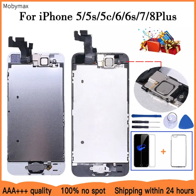 LCD Touch Screen Digitizer For iPhone 5 5C 5S SE 6 7 8 Plus 6S Display Replacement Front Camera Ear Speaker LCD Full Assembly