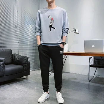 

2 piece sportswear for men + trousers jumper Ropa Hombre print suit for men casual clothes size M-4XL