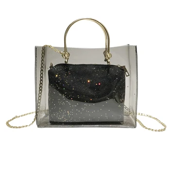 

Transparent Packet Ms Mini Shoulder Chain Girl Satchel Portable Women'S Bag Pvc Transparent Solid Color Jelly Pack Black