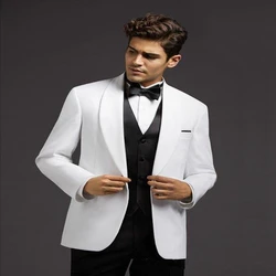 2022 New Arrival Shawl Collar Men's White Suits Hot Selling Custom Made One Button Fashion Casual Wear Blazer 3 Pieces Skinny