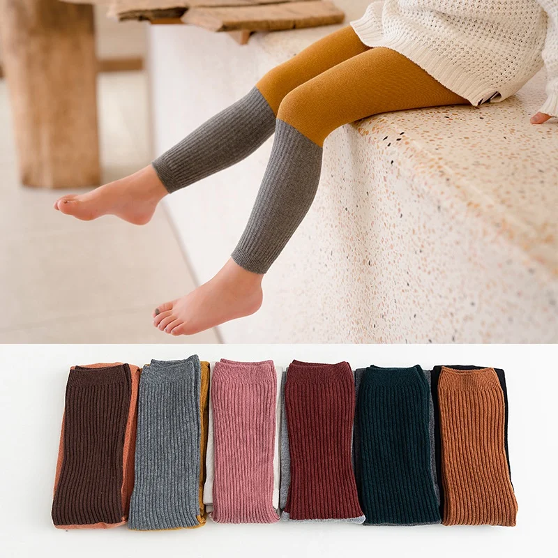 

2019 Hot-selling Baby Girl Stretchy Warm Leggings Pants Spring and Autumn Toddler Child Knitting Trousers Patchwork Color