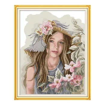 

Teenage Girl 2 Chinese Cross Stitch Kits Printed Canvas Count Embroidery Sets 14CT 11CT Diy Handmade Needlework Home Decorations