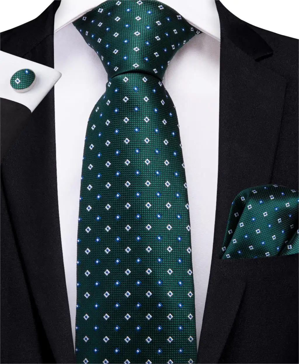 Мужской галстук, синий, зеленый, новинка, Свадебный галстук для мужчин, Hanky, запонки, Шелковый мужской галстук, набор, вечерние, деловые, модные, дизайнерские, MJ-7250 - Цвет: MJ-7175