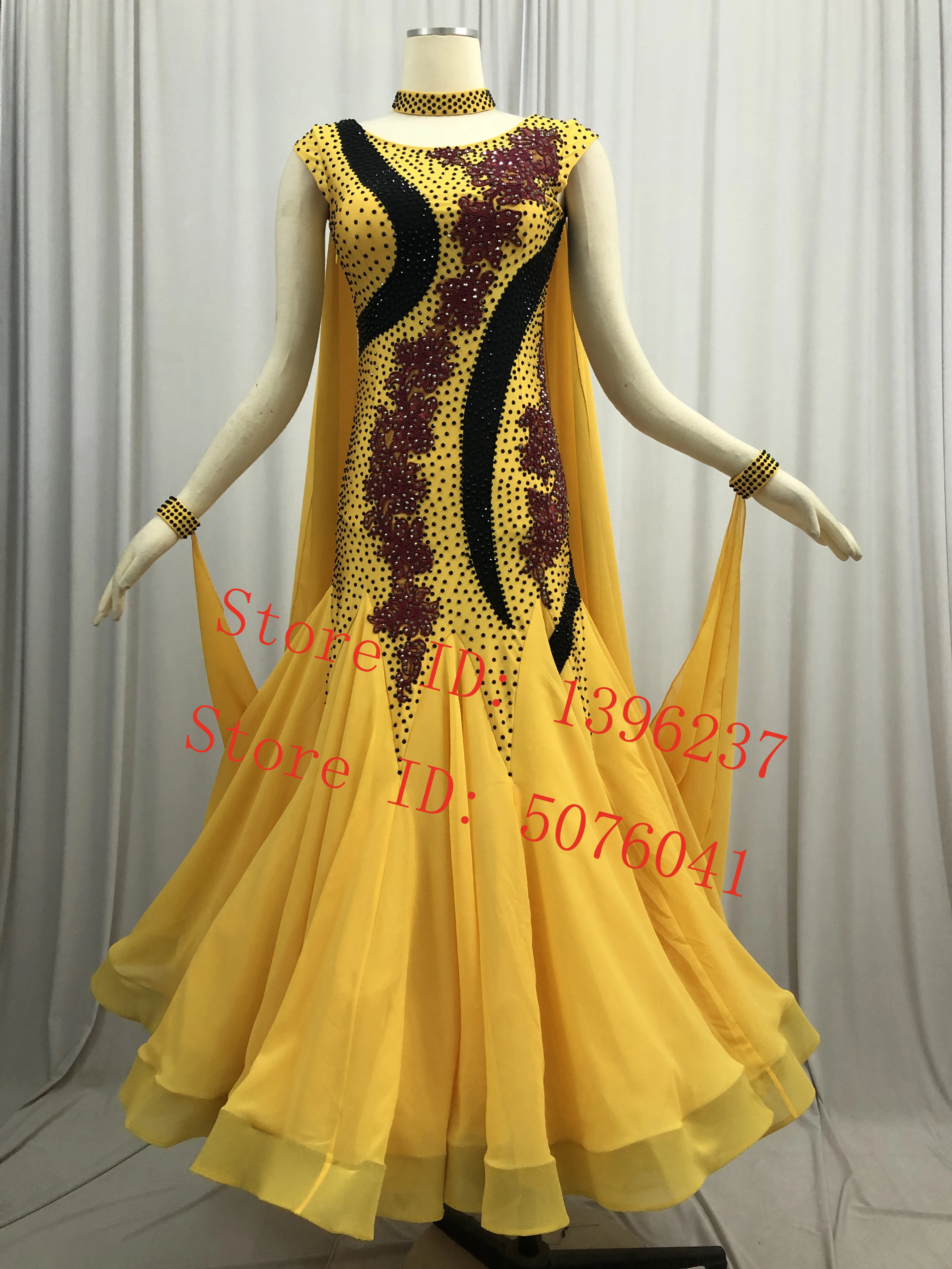 

New Ballroom Competition Dance Dress Women High Quality Yellow Waltz Dance Skirt Long Sleeve Standard Ballroom Dance Dresses
